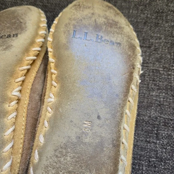 LL Bean Wicked Good Brown Suede Sheepskin Shearling Slippers Women's 8 *READ* - Picture 8 of 11